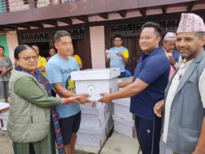 मौरीपालन व्यवसायलाई प्रवद्र्धन गर्न पैयुँका कृषकलाई १९५ मौरीघार वितरण